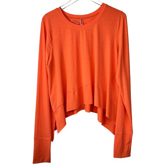 Free People Movement Tempo Long Sleeve Tee Orange XL Thumbholes Loose Flowy NEW - Picture 3 of 9